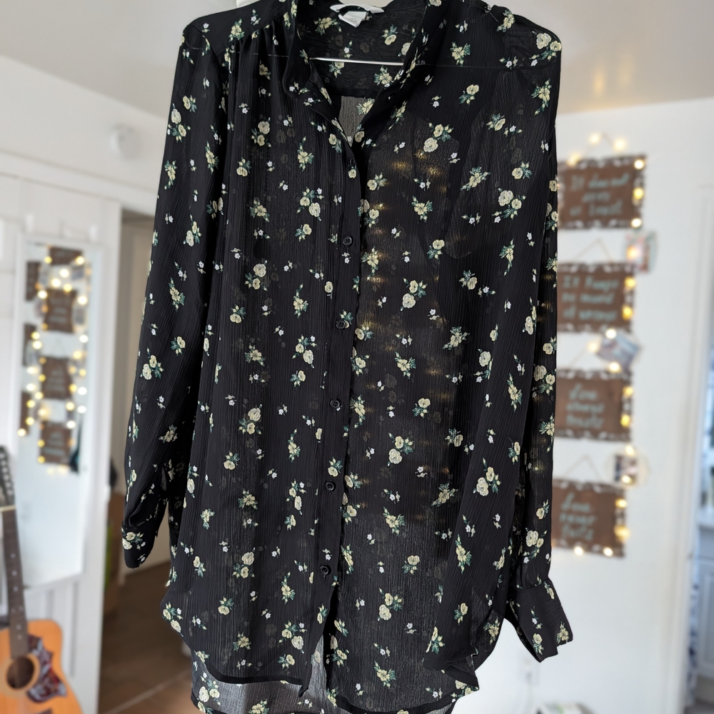 H&M Black and Yellow Floral Blouse